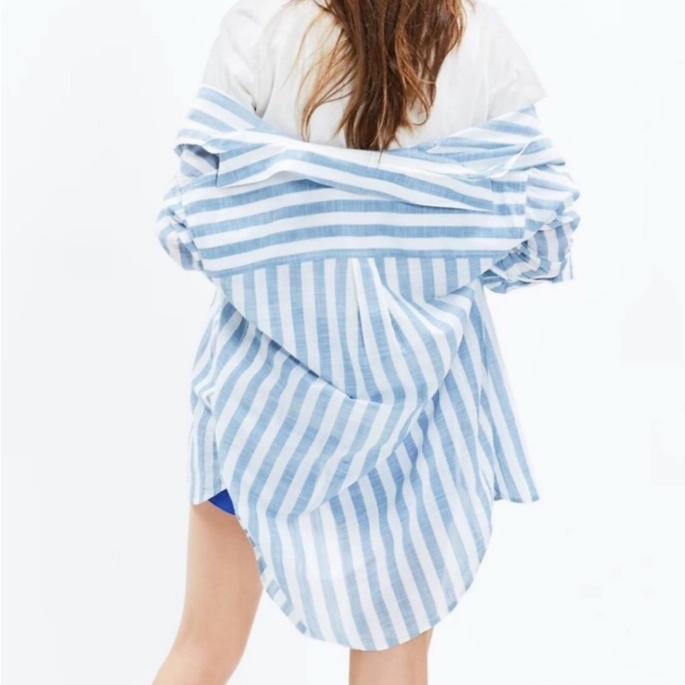 Madewell Blue & White Striped OVERSIZED Button Down Top - Picture 3 of 7